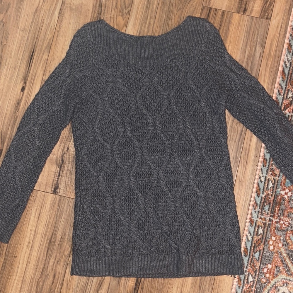 Gray cableknit sweater. Ann Taylor.